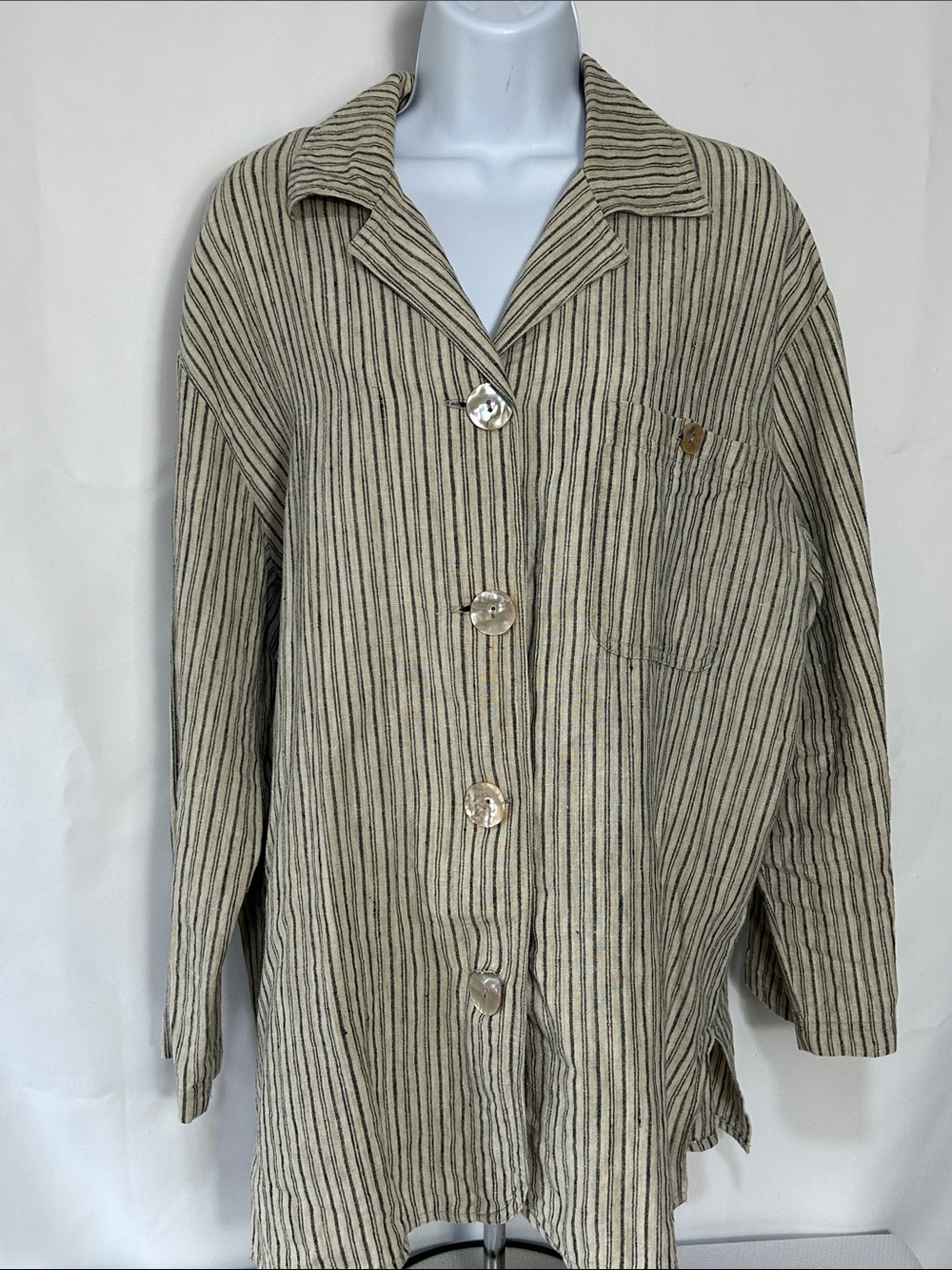 David Dart Women’s Size Large Gray Striped Linen Shirt Jacket Blazer Top